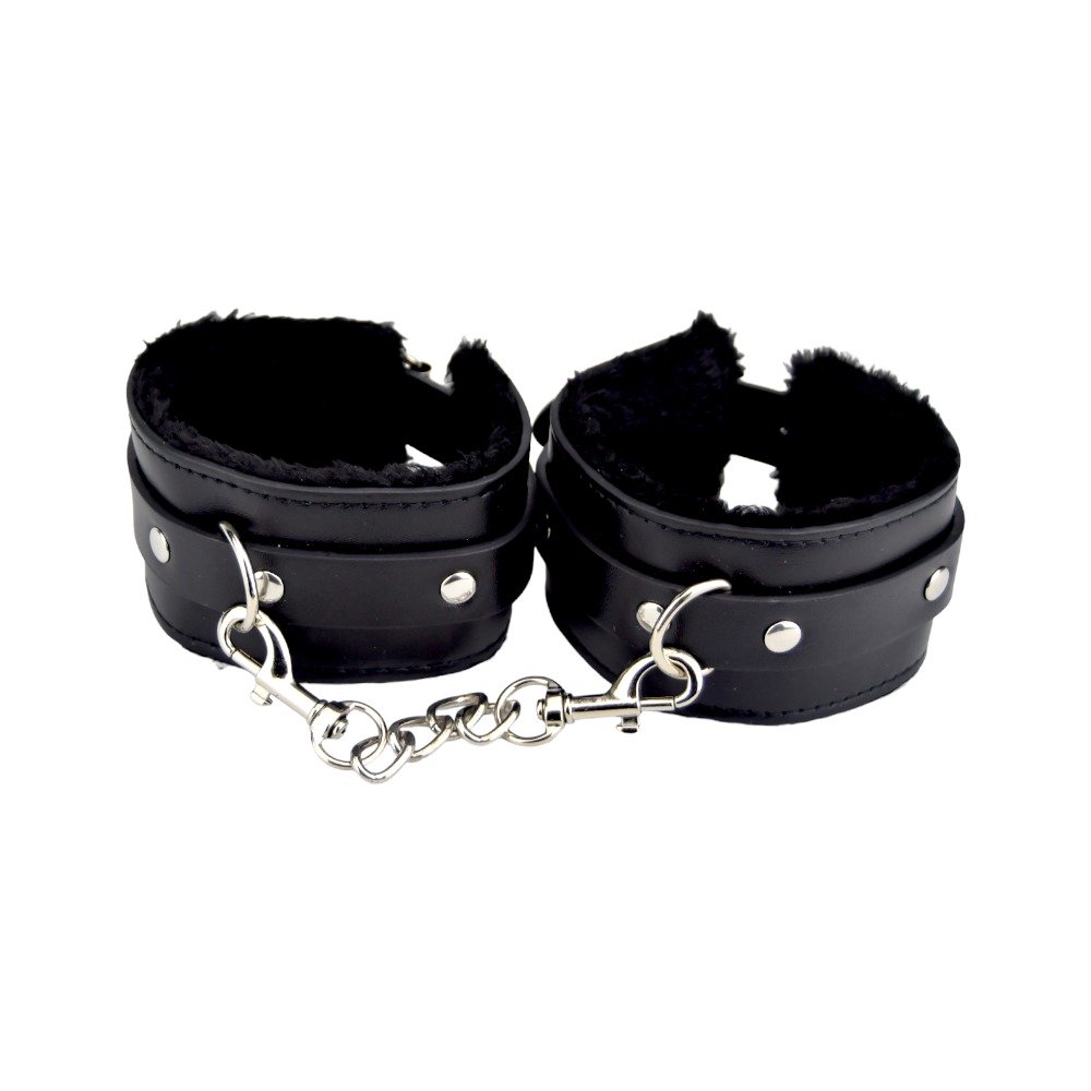 Bound to Please Furry Plush Wrist Cuffs Black