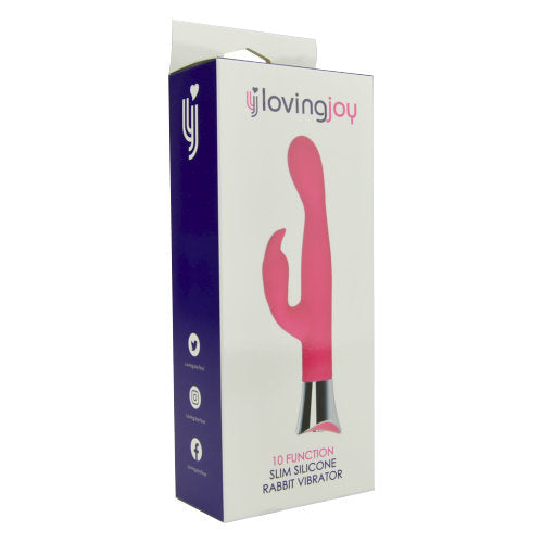 Loving Joy 10 Function Slim Silicone Rabbit Vibrator Pink